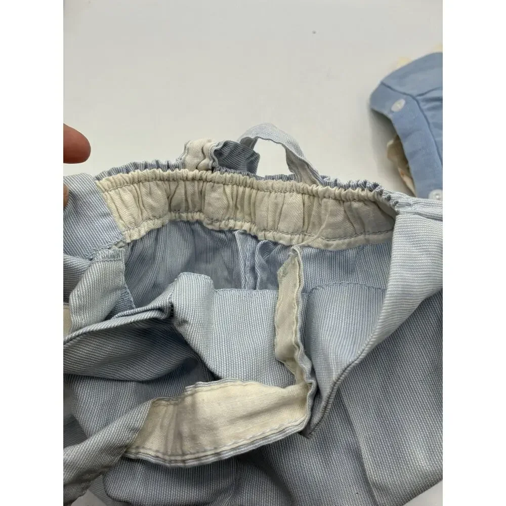 Vintage Baby Rompers Lot 3 Coombs Kiddy Kotton Blue Pinstripe Overalls